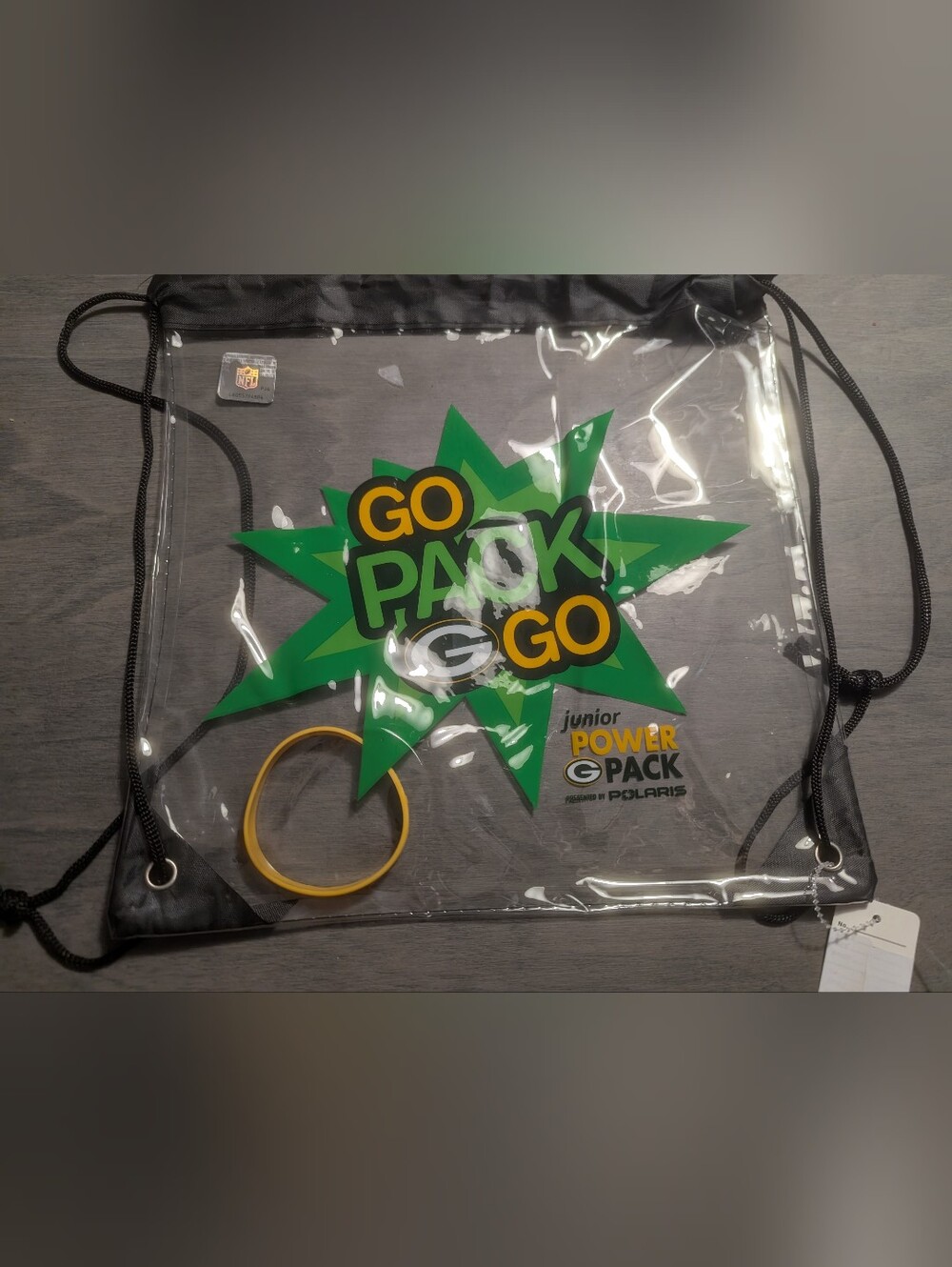 Green Bay Packers Kids String Backpack Clear With Wrist Band